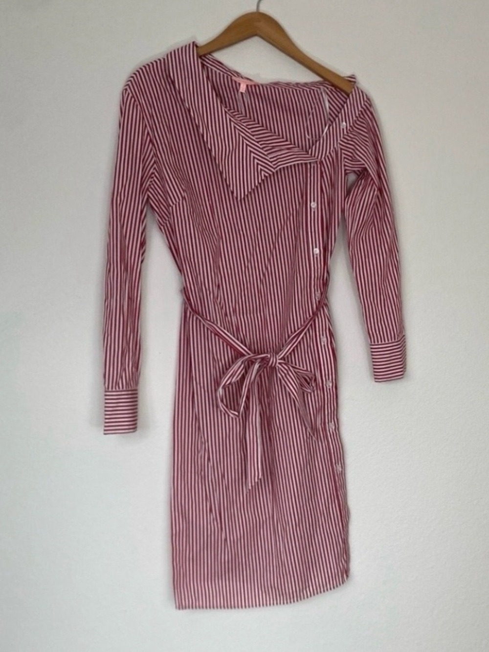 NWT New Womens re:named Red White Stripe Collar Off Shoulder Shirt Dress Size S